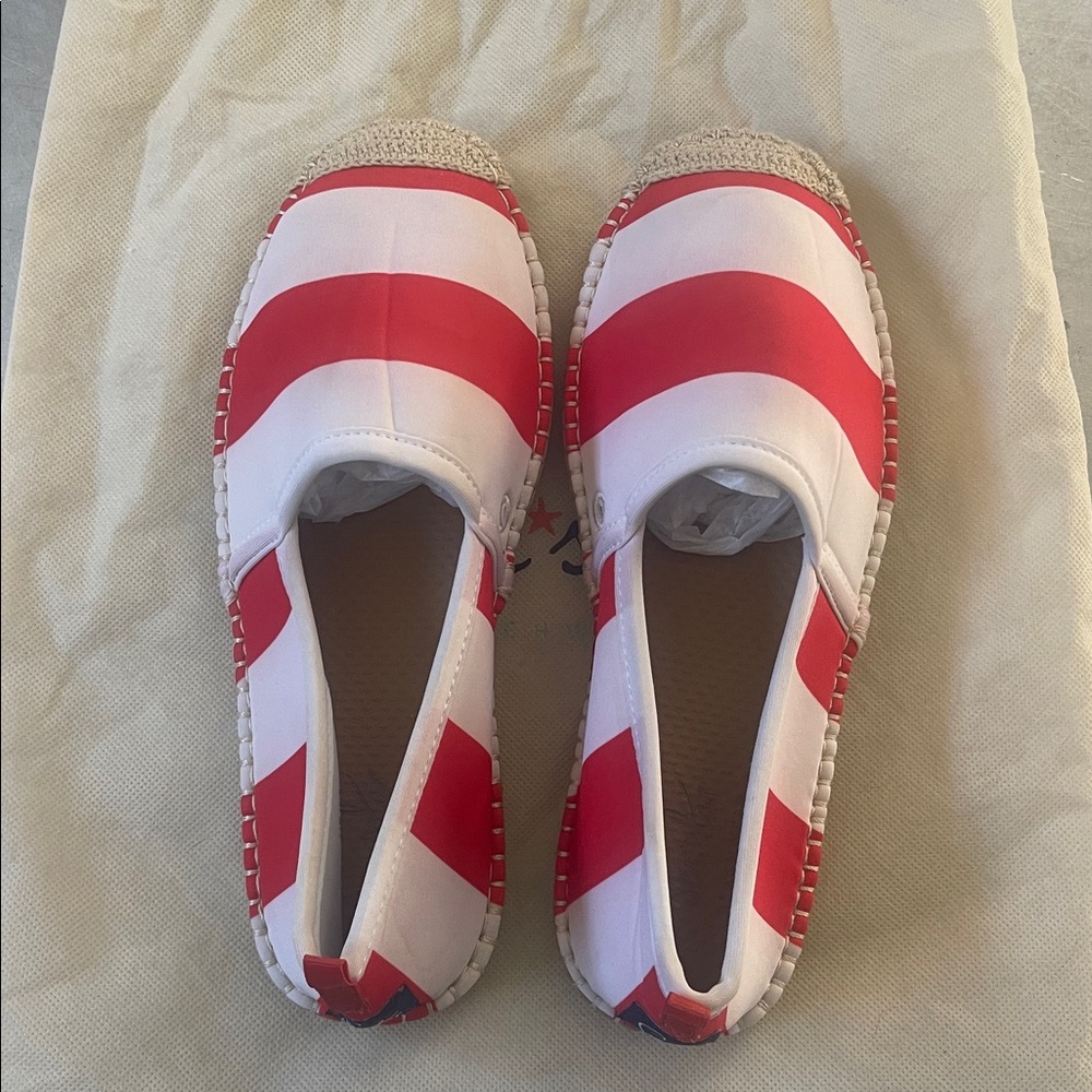 Sea Star Beachwear Neoprene Water Shoe Espadrille Red and White Striped Slip-Ons